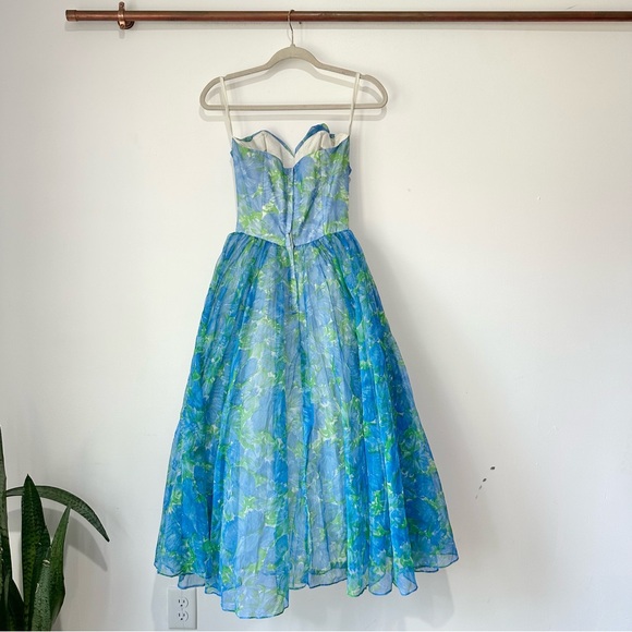 True Vintage 50’s Floral Strapless Party Prom Tea Length Dress - Picture 5 of 6